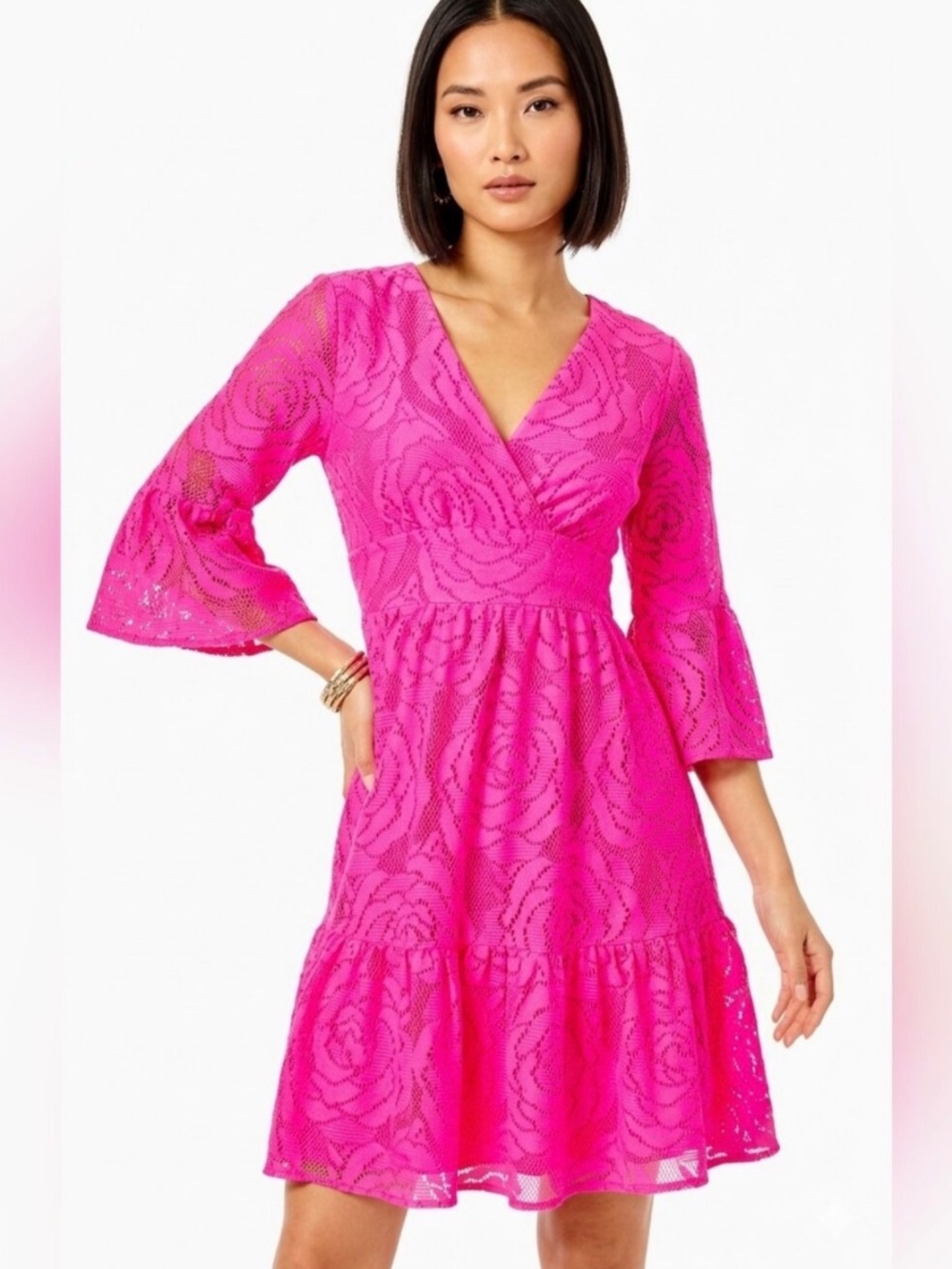 Lilly Pulitzer Cecelia Lace Dress – Pink Tango Bungalow Blossom Size: 6